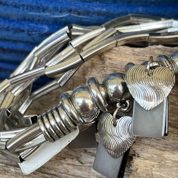 Silver Black and Silver Charms Erica Lyons Fashion Bracelet $16ea / 3 for $25 - Picture 2 of 8